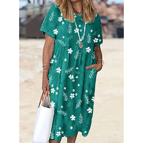 

Women's A-Line Dress Knee Length Dress - Short Sleeves Floral Summer Casual Mumu 2020 Blue Green S M L XL XXL XXXL