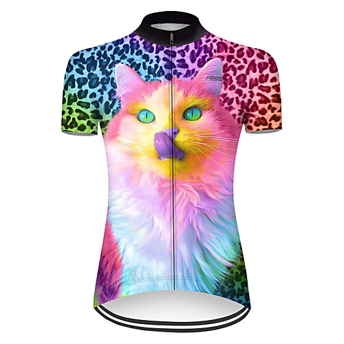 

21Grams Women's Short Sleeve Cycling Jersey Polyester RedBlue Cat Gradient Animal Bike Jersey Top Mountain Bike MTB Road Bike Cycling Breathable Quick Dry Ultraviolet Resistant Sports Clothing