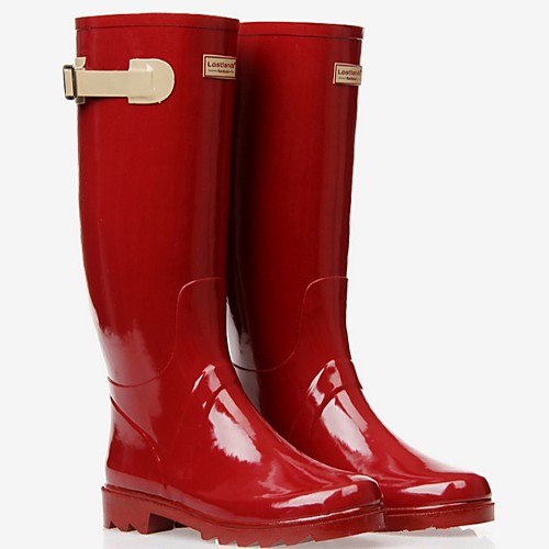 

Women's Boots Summer Flat Heel Round Toe Daily PU Over The Knee Boots Burgundy