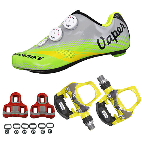 

SIDEBIKE Adults' Cycling Shoes With Pedals & Cleats Road Bike Shoes Carbon Fiber Cushioning Cycling Green Men's Cycling Shoes / Breathable Mesh