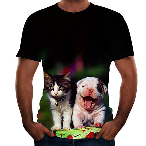 

Men's Graphic Animal T-shirt Basic Elegant Daily Going out Round Neck Rainbow / Short Sleeve