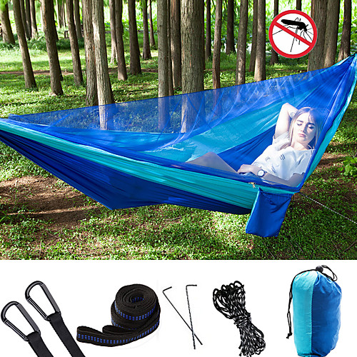 

Camping Hammock with Mosquito Net Double Hammock Outdoor Portable Breathable Anti-Mosquito Ultra Light (UL) Foldable Parachute Nylon with Carabiners and Tree Straps for 2 person Hunting Fishing Hiking
