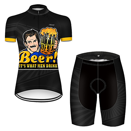 

21Grams Women's Short Sleeve Cycling Jersey with Shorts Nylon Polyester Black / Yellow Funny Oktoberfest Beer Bike Clothing Suit Breathable 3D Pad Quick Dry Ultraviolet Resistant Reflective Strips