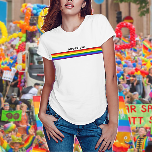 

Women's Rainbow Graphic Pride Day Print T-shirt Basic White