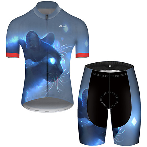 

21Grams Men's Short Sleeve Cycling Jersey with Shorts Polyester Black / Blue Galaxy Cat Animal Bike Clothing Suit Breathable Quick Dry Ultraviolet Resistant Reflective Strips Sweat-wicking Sports