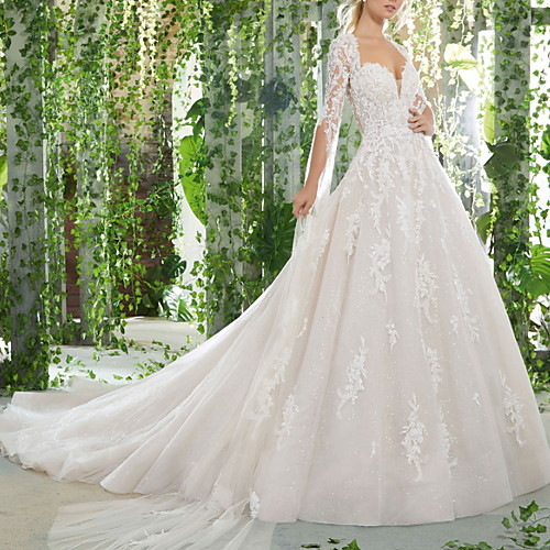 

A-Line Wedding Dresses Scoop Neck Court Train Lace Tulle Sleeveless Formal Sexy Backless with Embroidery 2020