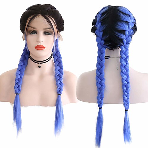 

Synthetic Lace Front Wig Box Braids Middle Part with Baby Hair Lace Front Wig Long Ombre Blue Synthetic Hair 18-26 inch Women's Soft Adjustable Party Blue Ombre