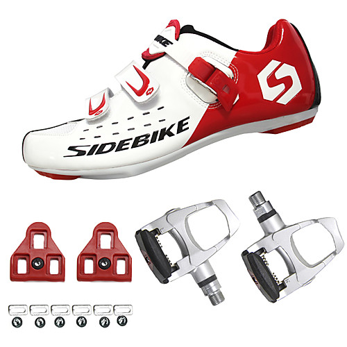 

SIDEBIKE Adults' Cycling Shoes With Pedals & Cleats Road Bike Shoes Nylon Cushioning Cycling White / Black / Red Men's Cycling Shoes / Synthetic Microfiber PU