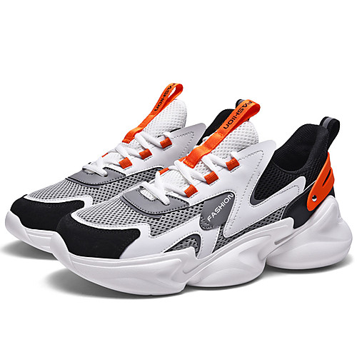 

Men's Fall Sporty / Casual Daily Outdoor Trainers / Athletic Shoes Running Shoes / Walking Shoes Mesh Breathable Non-slipping Shock Absorbing Black and White / Black / Beige Color Block