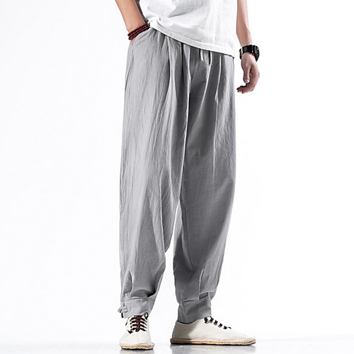 

Men's Sporty Chinoiserie Loose Cotton Chinos Pants - Solid Colored Drawstring Comfort Wine Black Green US32 / UK32 / EU40 / US34 / UK34 / EU42 / US38 / UK38 / EU46