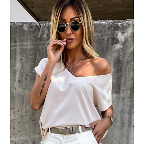 

Women's Solid Colored T-shirt Daily V Neck Blushing Pink / Orange / Beige