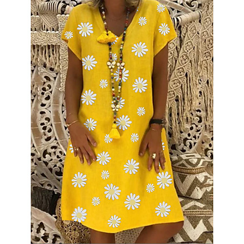 

Women's A-Line Dress Daisy Knee Length Dress - Short Sleeves Floral Print Patchwork Summer Casual Daily Holiday 2020 Black Yellow Khaki Green S M L XL XXL XXXL XXXXL XXXXXL