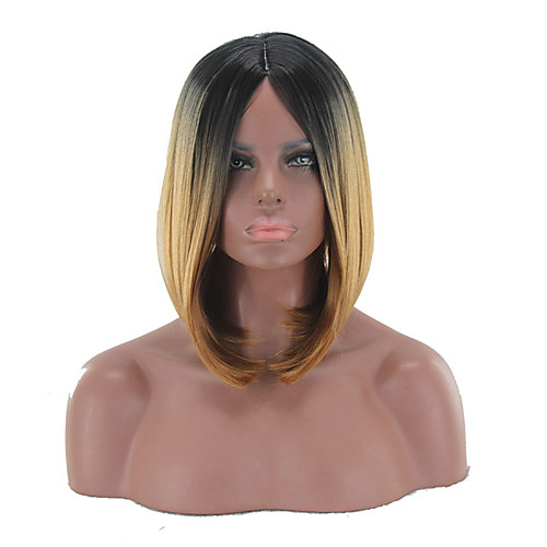 

Synthetic Wig kinky Straight Middle Part Wig Short Light Brown Synthetic Hair 12 inch Women's Simple Life Women Brown