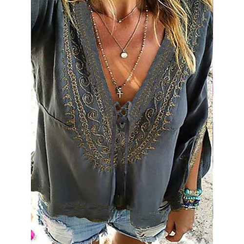 

Women's Solid Colored T-shirt Street chic Daily Wear V Neck Dark Gray