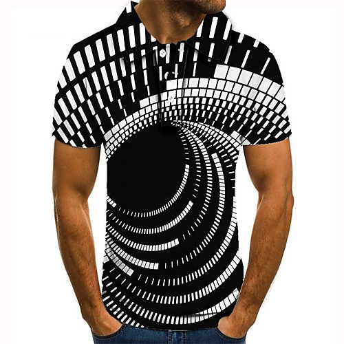 

Men's Polo Graphic Optical Illusion Print Short Sleeve Daily Tops Black