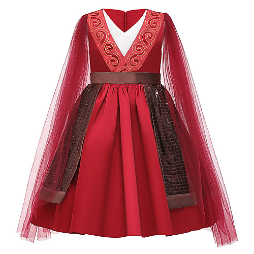 

Princess Mulan Dress Flower Girl Dress Girls' Movie Cosplay A-Line Slip Red Dress Children's Day Masquerade Tulle Polyester