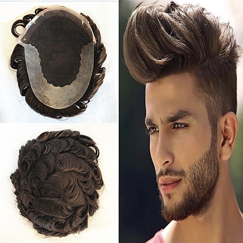

Men's Human Hair Toupees Wavy Glueless Lace Front Best Quality / New / Hot Sale / Natural Hairline