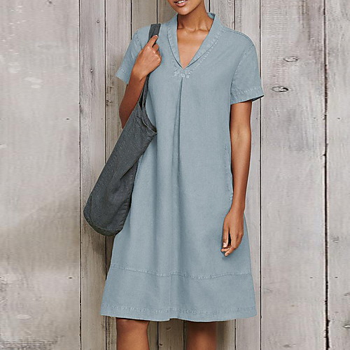 

Women's Shift Dress Knee Length Dress - Short Sleeves Solid Color Summer Casual Vintage Daily 2020 Black Blue Green S M L XL XXL