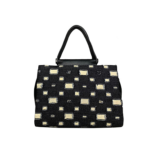 

Women's Zipper Cowhide Crossbody Bag / Top Handle Bag Geometric Pattern Black