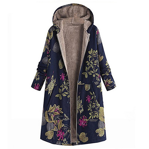 

Women's Winter Parka Floral Long Polyester Fuchsia / Orange / Navy Blue S / M / L