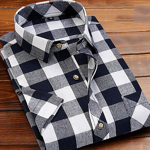 

Men's Shirt Plaid Print Short Sleeve Daily Tops Black