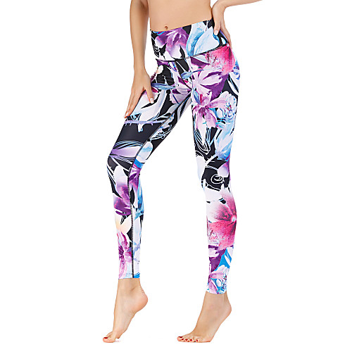 

Women's High Waist Yoga Pants Print Purple Running Fitness Gym Workout Tights Leggings Sport Activewear Quick Dry Butt Lift Tummy Control Stretchy Skinny