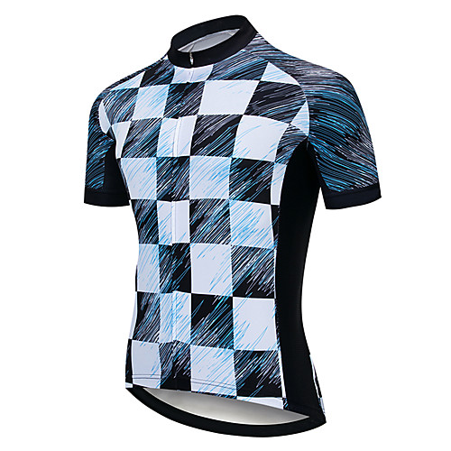 

21Grams Men's Short Sleeve Cycling Jersey BlackWhite Plaid Checkered Patchwork Bike Jersey Top Mountain Bike MTB Road Bike Cycling UV Resistant Quick Dry Breathable Sports Clothing Apparel