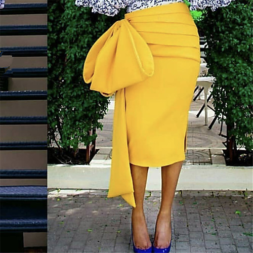 

Women's Daily Wear / Office Basic Bodycon Skirts - Solid Colored Bow / Patchwork Yellow S M L
