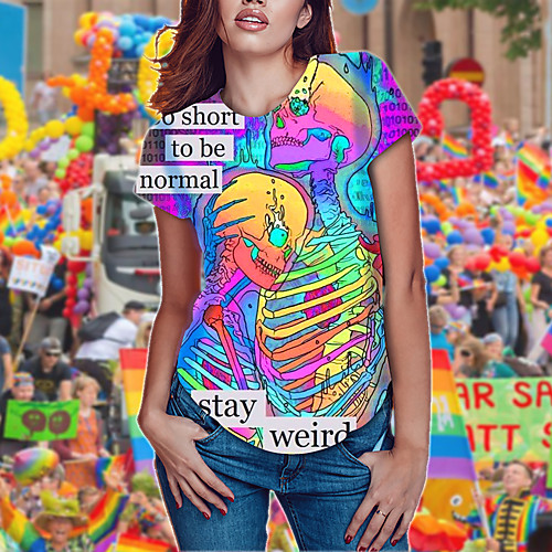 

Women's T-shirt Plus Size Graphic 3D Print Tops - Print Round Neck Loose Basic Daily Spring Summer Rainbow XS S M L XL 2XL 3XL 4XL 5XL 6XL / Going out