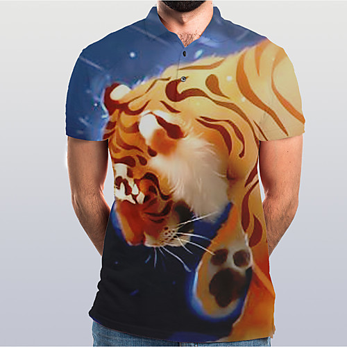 

Men's Graphic Animal Tiger Slim Polo Basic Elegant Daily Going out Rainbow / Short Sleeve