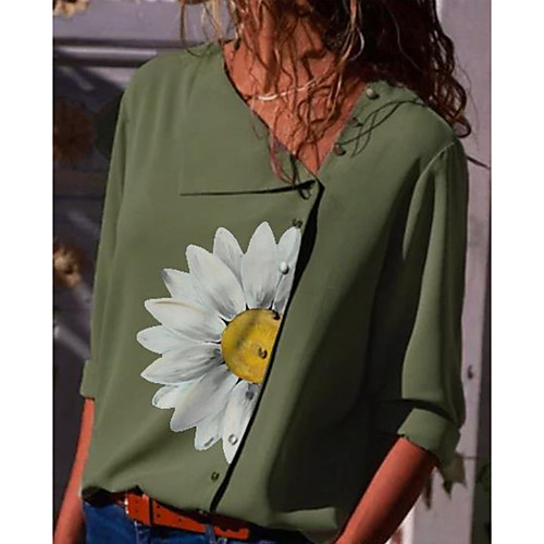 

Women's Floral Blouse Daily Boat Neck Green