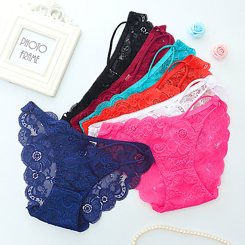 

Women's Lace Brief - Asian Size Mid Waist Wine White Black One-Size