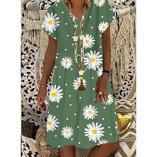 

Women's Shift Dress Knee Length Dress - Short Sleeves Floral Print Summer Casual Daily 2020 Green M L XL XXL XXXL