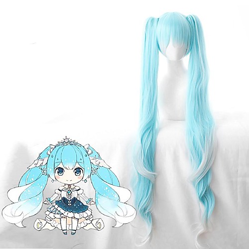 

Cosplay Costume Wig Cosplay Wig Snow Miku Vocaloid Straight With 2 Ponytails With Bangs Wig Very Long Blue Synthetic Hair 48 inch Women's Anime Cosplay Waterfall Blue