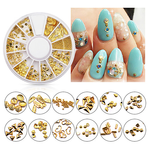 

1 Wheel Mixed 3d Nail Art Studs Gold Charms Summer Sea Metal Alloy Rivets Shell Hollow Heart Decoration Nails