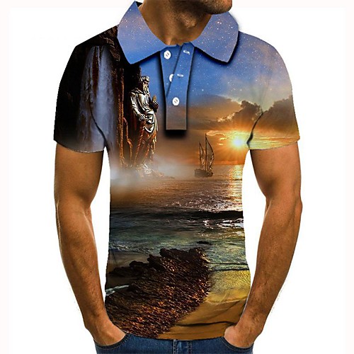 

Men's 3D Polo Basic Daily Shirt Collar Rainbow / Short Sleeve