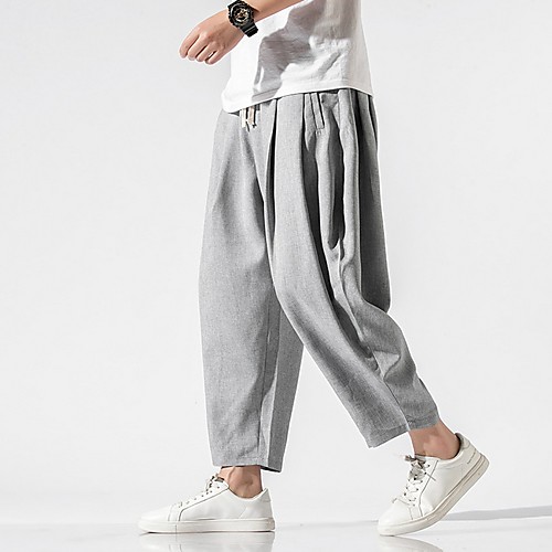 

Men's Sporty Chinoiserie Loose Chinos Pants - Solid Colored Drawstring Comfort Cotton Black Light gray Dark Gray US32 / UK32 / EU40 / US34 / UK34 / EU42 / US38 / UK38 / EU46