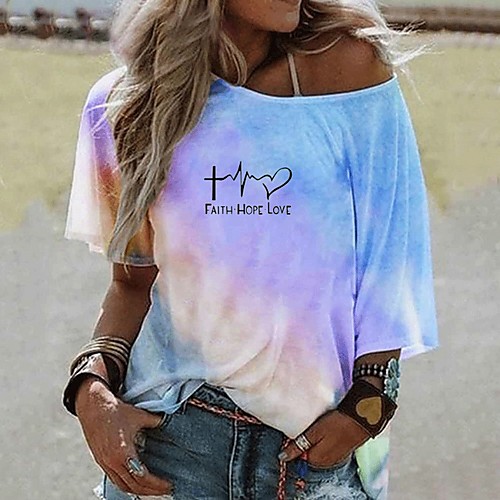 

Women's T-shirt Tie Dye Letter Tops Round Neck Daily Summer Purple Yellow Blushing Pink S M L XL 2XL 3XL