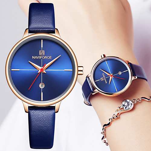 

NAVIFORCE Women's Quartz Watches Fashion Blue Red Grey PU Leather Japanese Quartz Red Orange Blue Water Resistant / Waterproof Calendar / date / day Casual Watch 30 m 1 pc Analog One Year Battery Life
