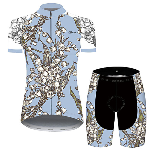 

21Grams Women's Short Sleeve Cycling Jersey with Shorts Blue Floral Botanical Bike Clothing Suit Breathable 3D Pad Quick Dry Ultraviolet Resistant Reflective Strips Sports Patterned Mountain Bike MTB