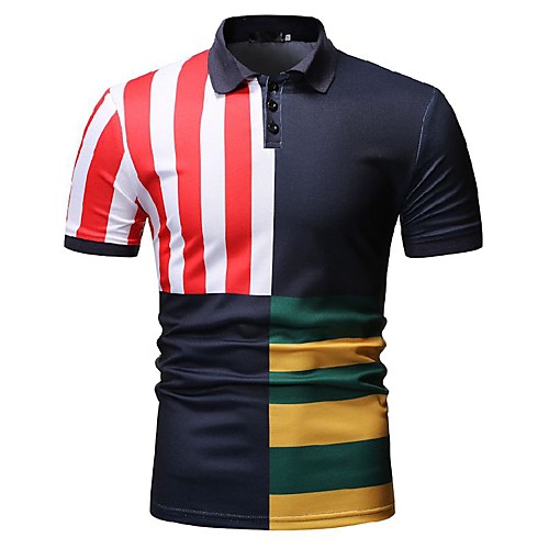 

Men's Polo Striped Short Sleeve Daily Tops Blue Red