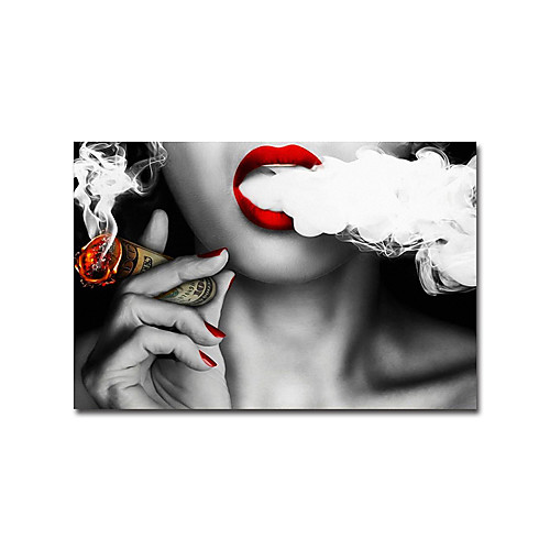 

Rolled Canvas Prints - Abstract 3D Modern Art Prints Women Red Lip Smoking Money Poster And Prints Fashion Sexy Lady Canvas Painting Wall Art Artwork For Living Room Bedroom