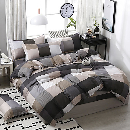 

Simple wind-printed plaid mosaic pattern bedding four-piece set quilt sheet pillow cover dormitory single double