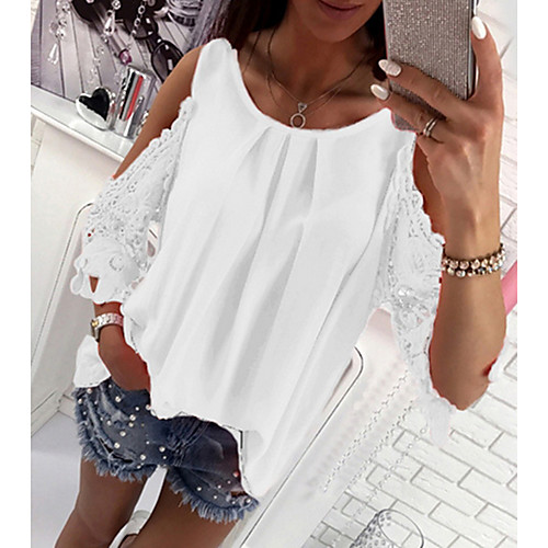 

Women's T shirt Solid Colored Round Neck Tops Cotton Basic Top White Black Red