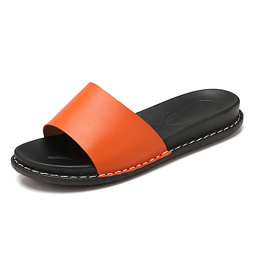 

Women's Slippers & Flip-Flops Summer / Fall Fantasy Heel Open Toe Casual Minimalism Daily Home Cowhide Walking Shoes White / Black / Orange