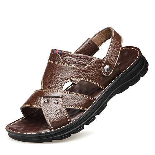 

Men's Summer Classic / Casual Daily Office & Career Sandals Faux Leather Non-slipping Wear Proof Black / Brown