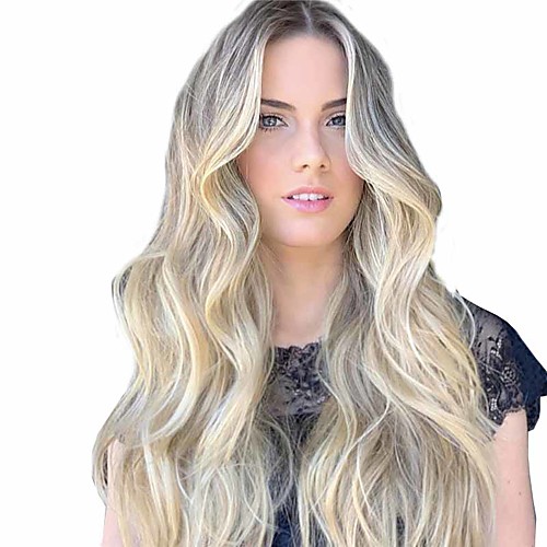 

Synthetic Wig Matte Body Wave Middle Part Wig Long Light golden Synthetic Hair 26 inch Women's Middle Part curling Fluffy Blonde