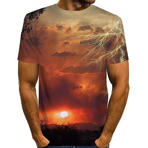 

Men's Graphic Scenery T-shirt Daily Red / Yellow / Army Green / Fuchsia / Brown / Gray