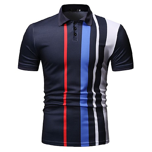 

Men's Striped Black & White Print Polo Business Work Black / Navy Blue