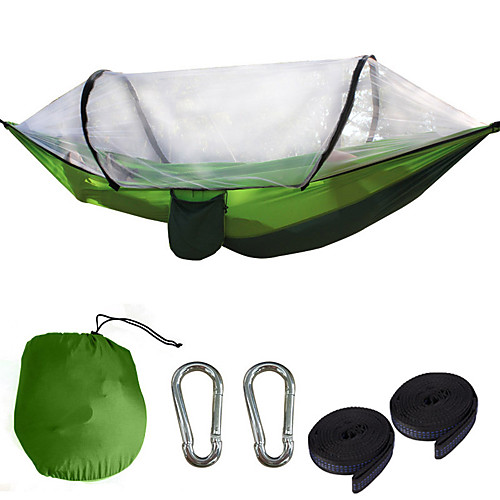 

Camping Hammock with Pop Up Mosquito Net Outdoor Portable Breathable Anti-Mosquito Ultra Light (UL) Foldable Parachute Nylon with Carabiners and Tree Straps for 2 person Camping / Hiking Hunting